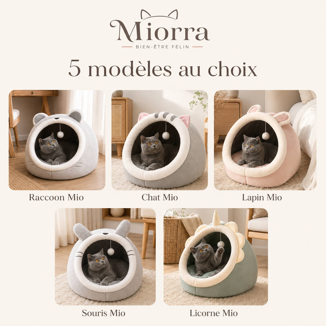 5 modèles de cachette Miorra au choix : Raccoon Mio, Chat Mio, Lapin Mio, Souris Mio, Licorne Mio
