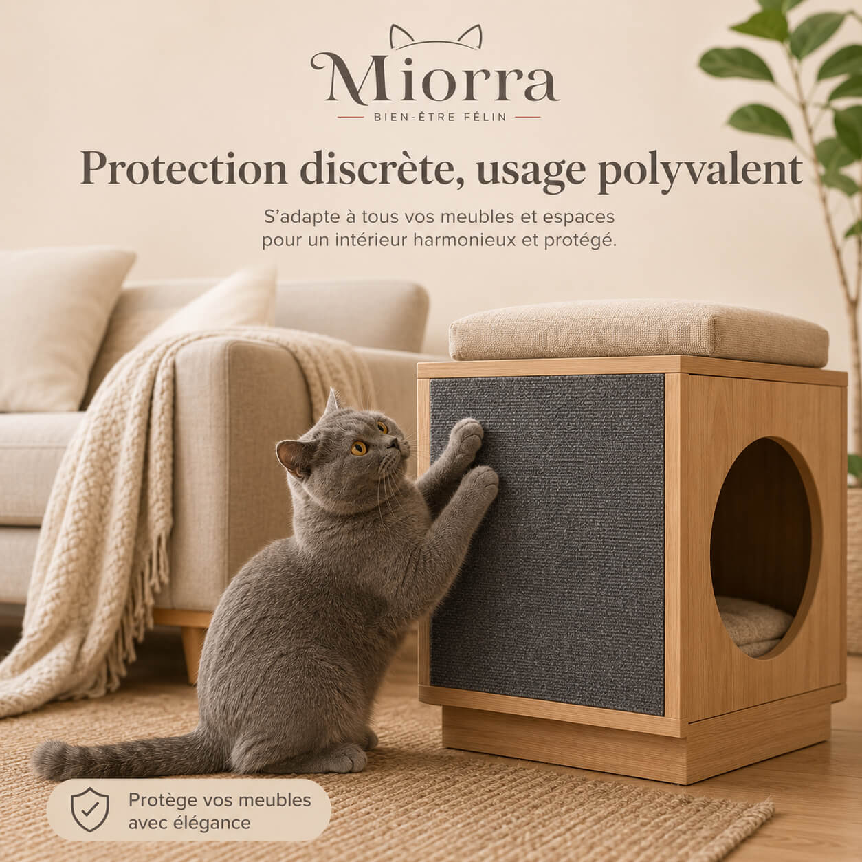 Protection canapé griffoir Miorra - protection discrète usage polyvalent, s'adapte à tous vos meubles