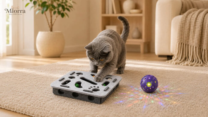 Jouet interactif puzzle et balle lumineuse pour chat Miorra - stimulation mentale et physique