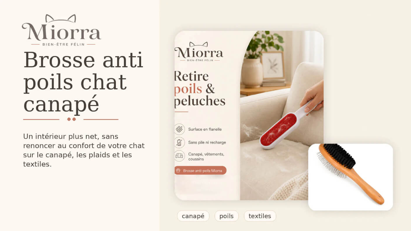 Brosse anti poils chat canap&eacute; Miorra - retire poils et peluches sur canap&eacute; v&ecirc;tements et textiles, surface en flanelle r&eacute;utilisable