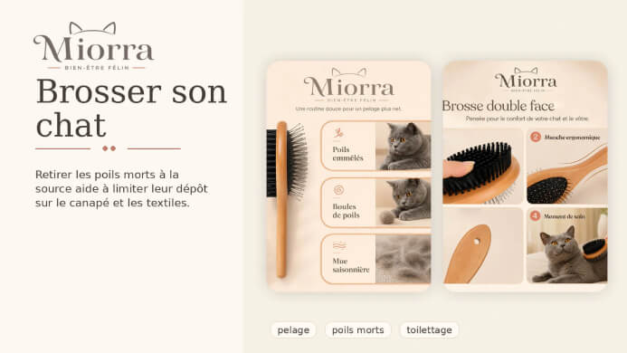Brosser son chat Miorra - brosse toilettage poils emm&ecirc;l&eacute;s boules de poils mue saisonni&egrave;re, brosse double face ergonomique