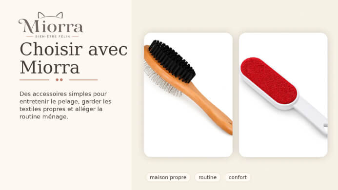 Choisir avec Miorra - brosse de toilettage double face bois et brosse anti-poils r&eacute;utilisable pour maison propre et routine facile