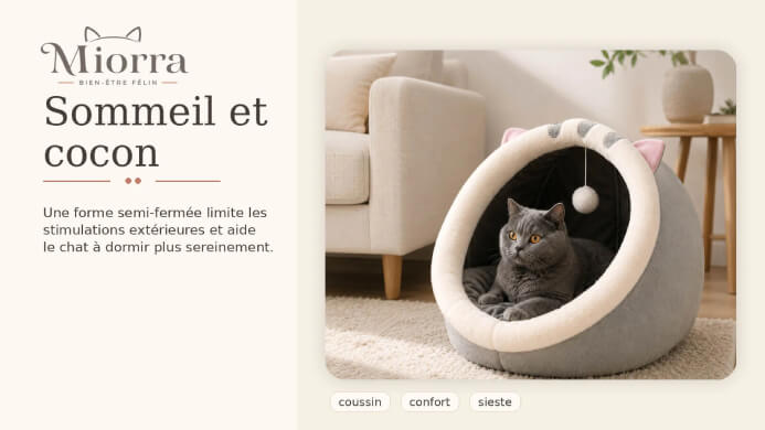 Sommeil et cocon - une forme semi-ferm&eacute;e limite les stimulations ext&eacute;rieures et aide le chat &agrave; dormir plus sereinement