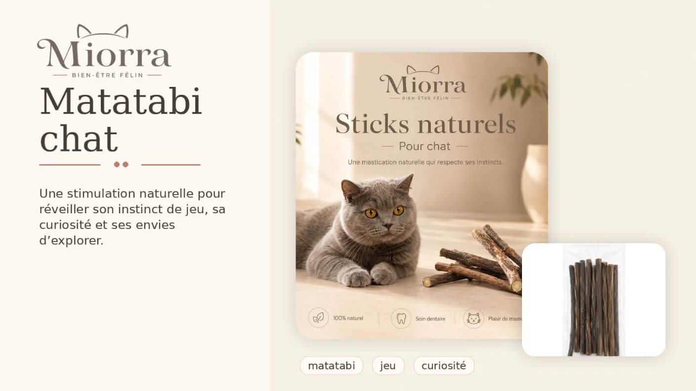 Matatabi chat Miorra - sticks naturels pour r&eacute;veiller l'instinct de jeu, la curiosit&eacute; et les envies d'explorer