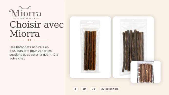 Choisir avec Miorra - b&acirc;tonnets naturels en lots 5, 10, 15 ou 20 sticks pour varier les sessions