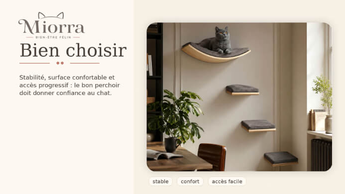 Bien choisir son perchoir mural - stabilit&eacute;, surface confortable et acc&egrave;s progressif pour donner confiance au chat