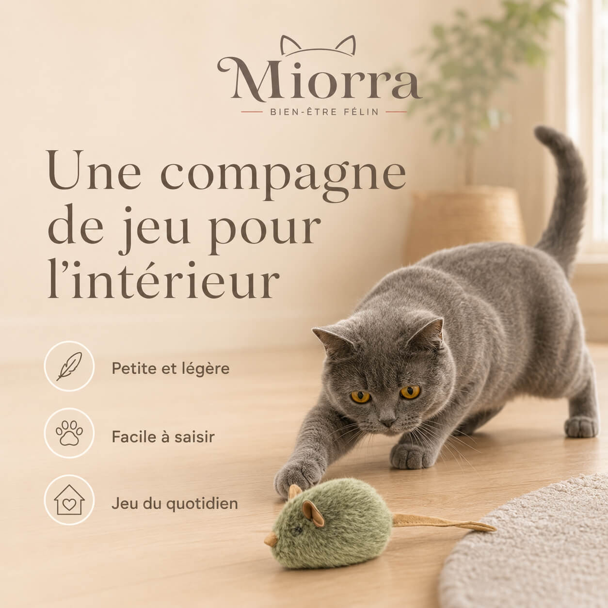 Souris sonore pour chat Miorra - jouet anti-ennui réaliste, petite et légère, jeu du quotidien