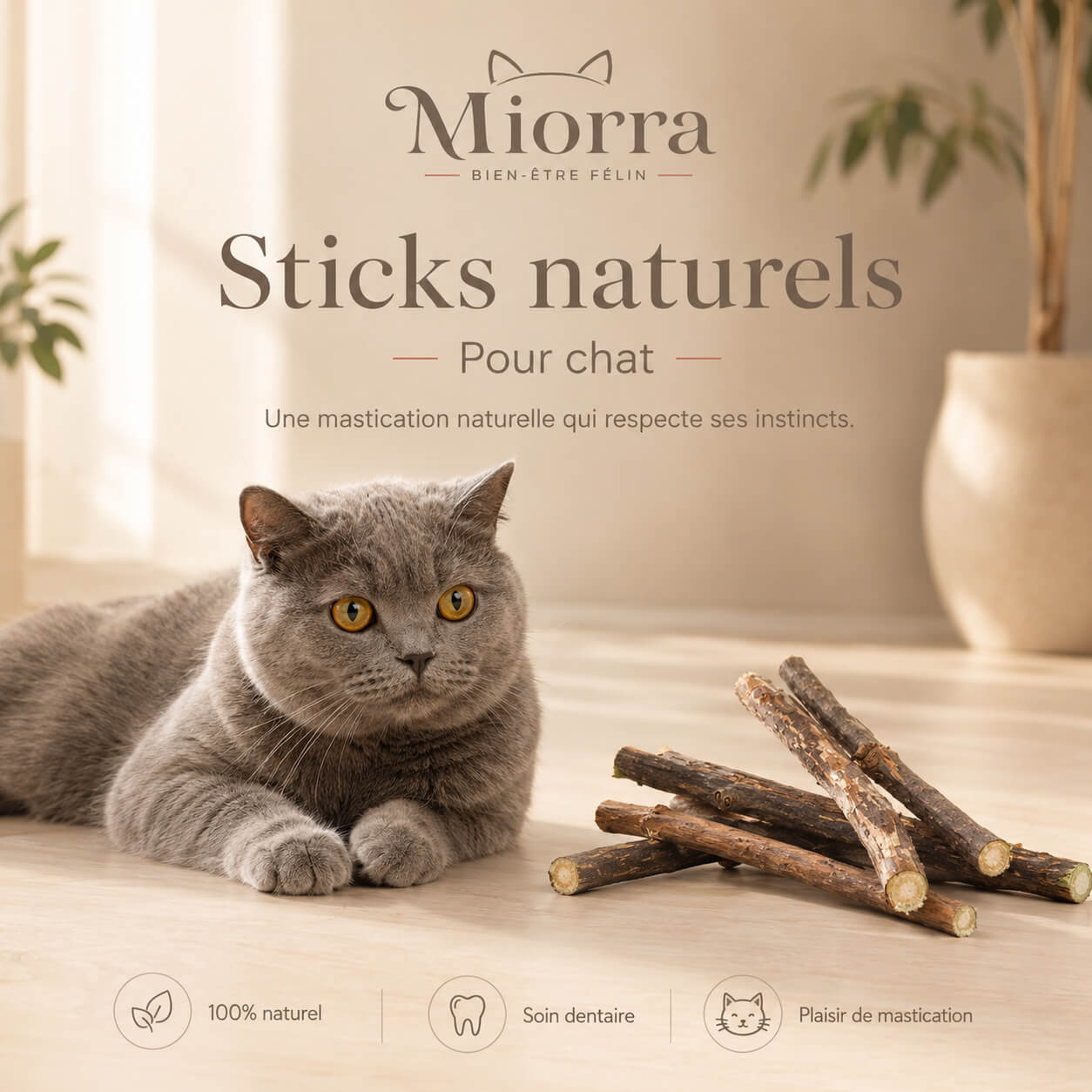 Sticks naturels matatabi pour chat Miorra - 100% naturel, soin dentaire, plaisir de mastication